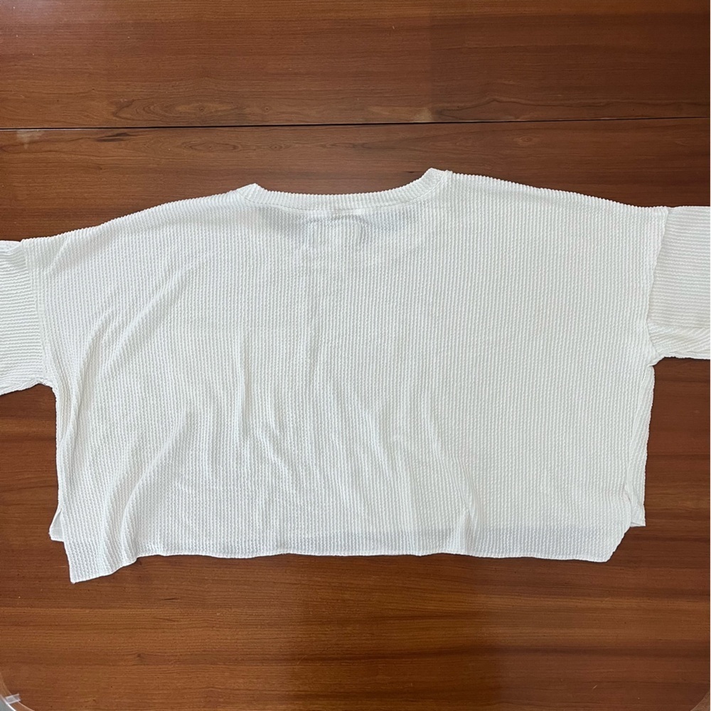 πΎ Simply Southern Ivory Ribbed Pocket Tee β Oversized Cropped Top L - Picture 7 of 11